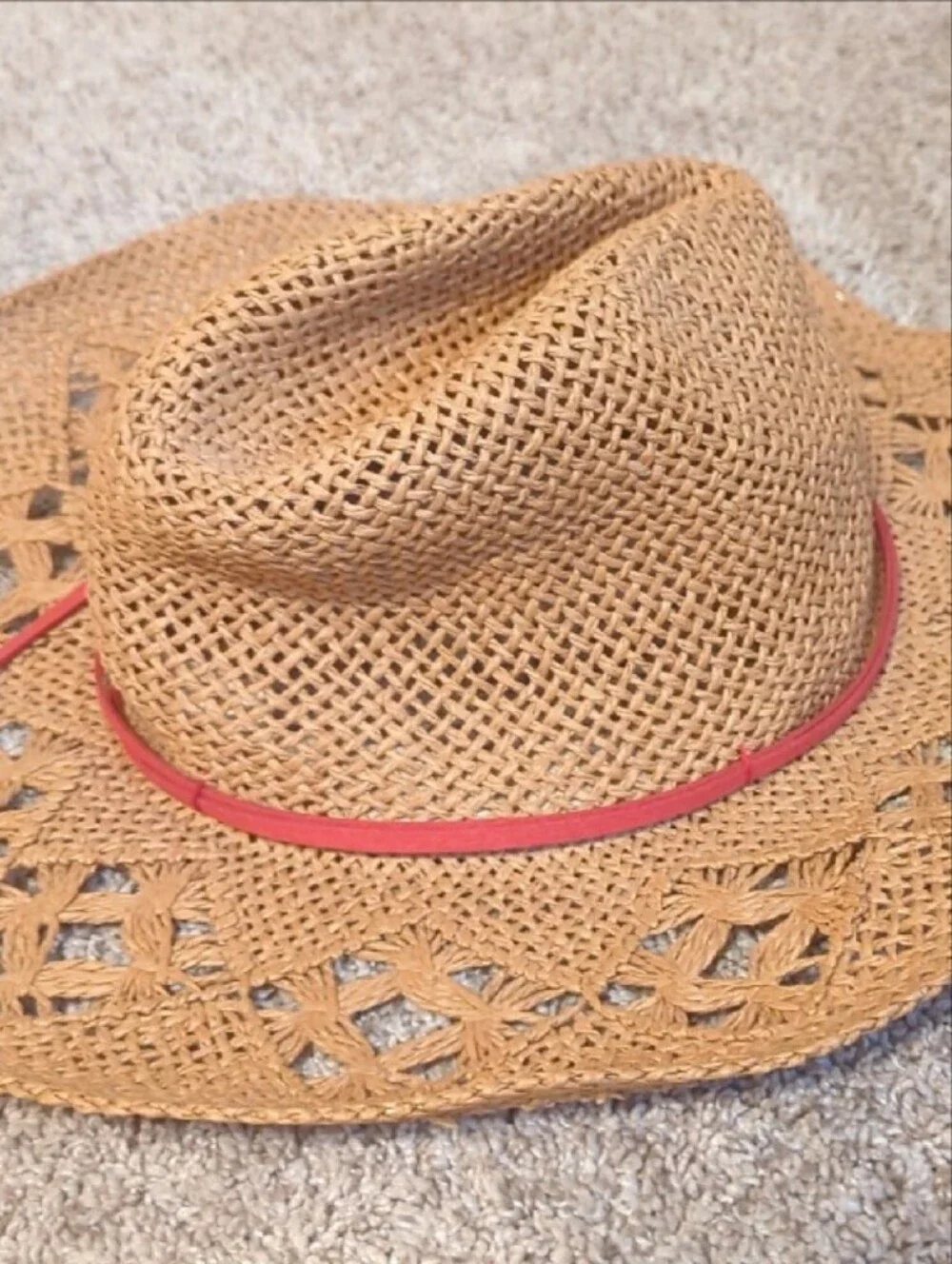 Roxy Woven Straw Fedora with Coral Band